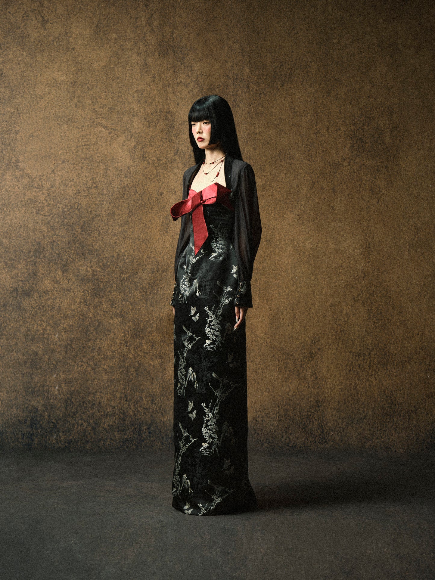 KASUMI MIDNIGHT BLACK DRESS - BROCADE VERSION