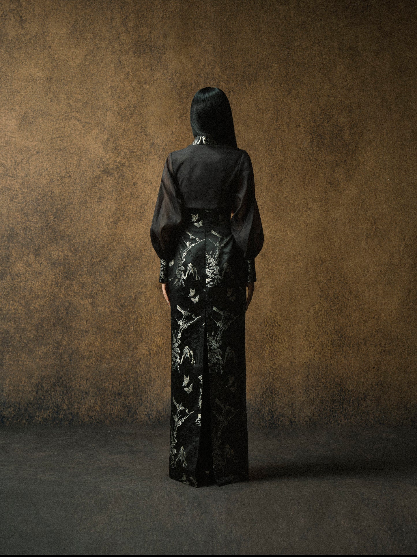 KASUMI MIDNIGHT BLACK DRESS - BROCADE VERSION