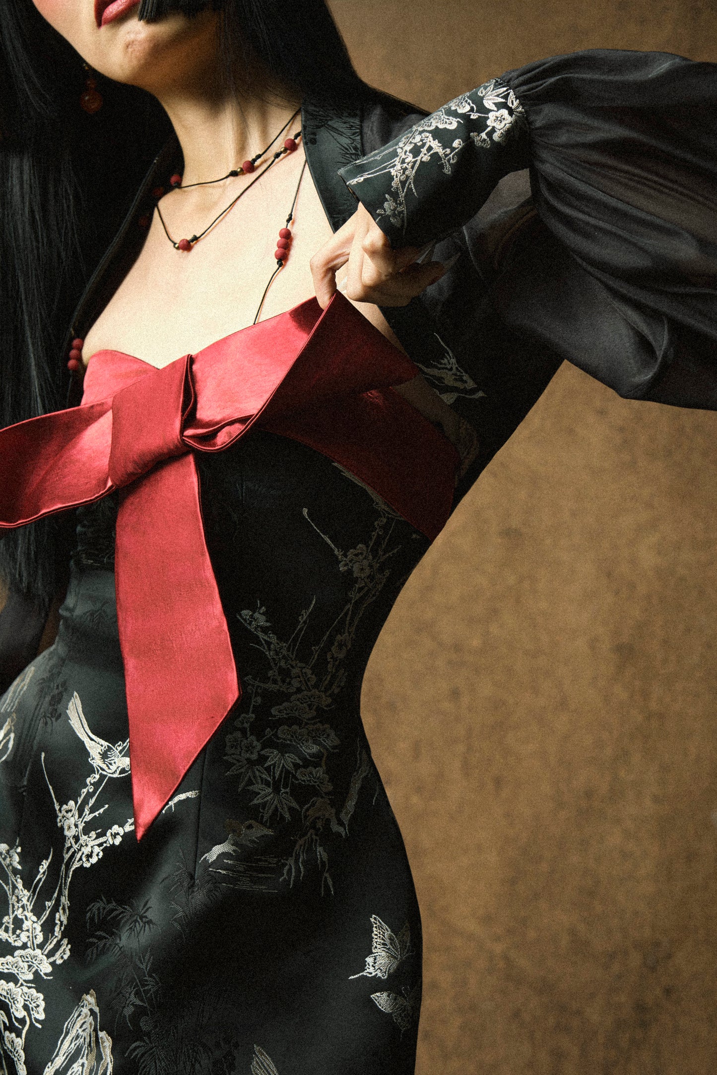 KASUMI MIDNIGHT BLACK DRESS - BROCADE VERSION