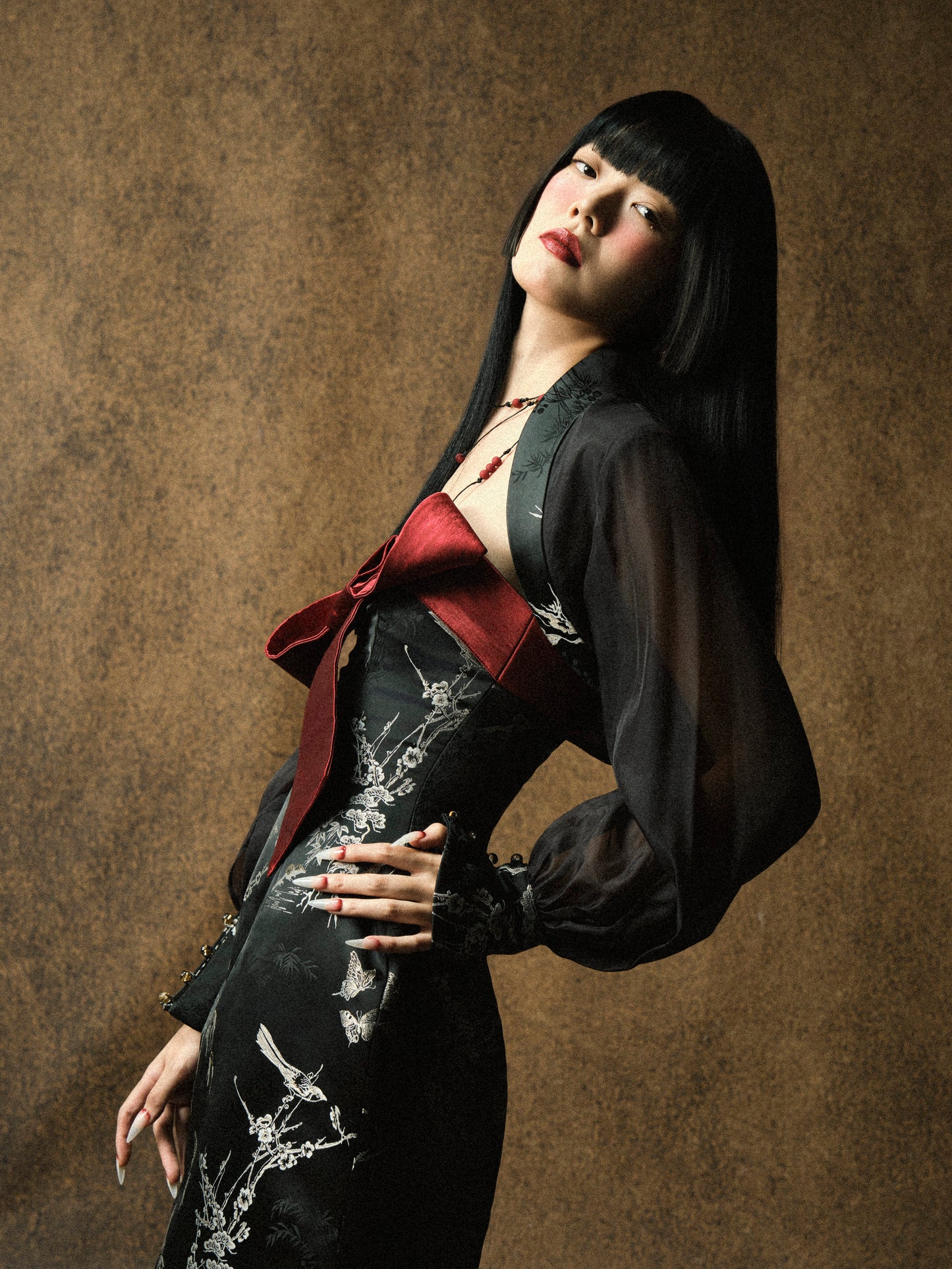 KASUMI MIDNIGHT BLACK DRESS - BROCADE VERSION