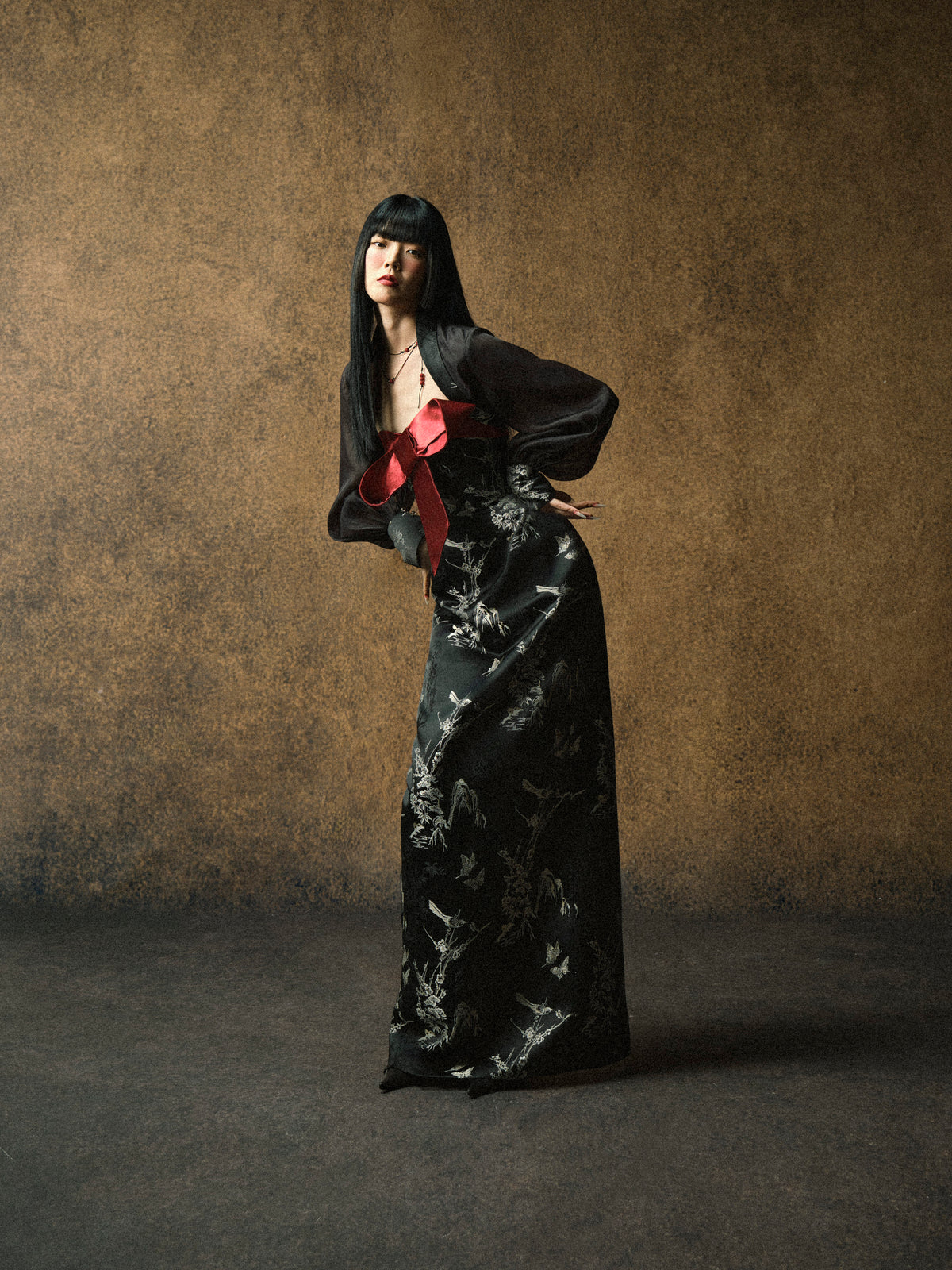 KASUMI MIDNIGHT BLACK DRESS - BROCADE VERSION