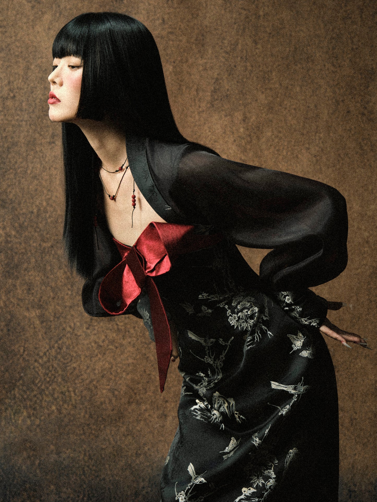 KASUMI MIDNIGHT BLACK DRESS - BROCADE VERSION