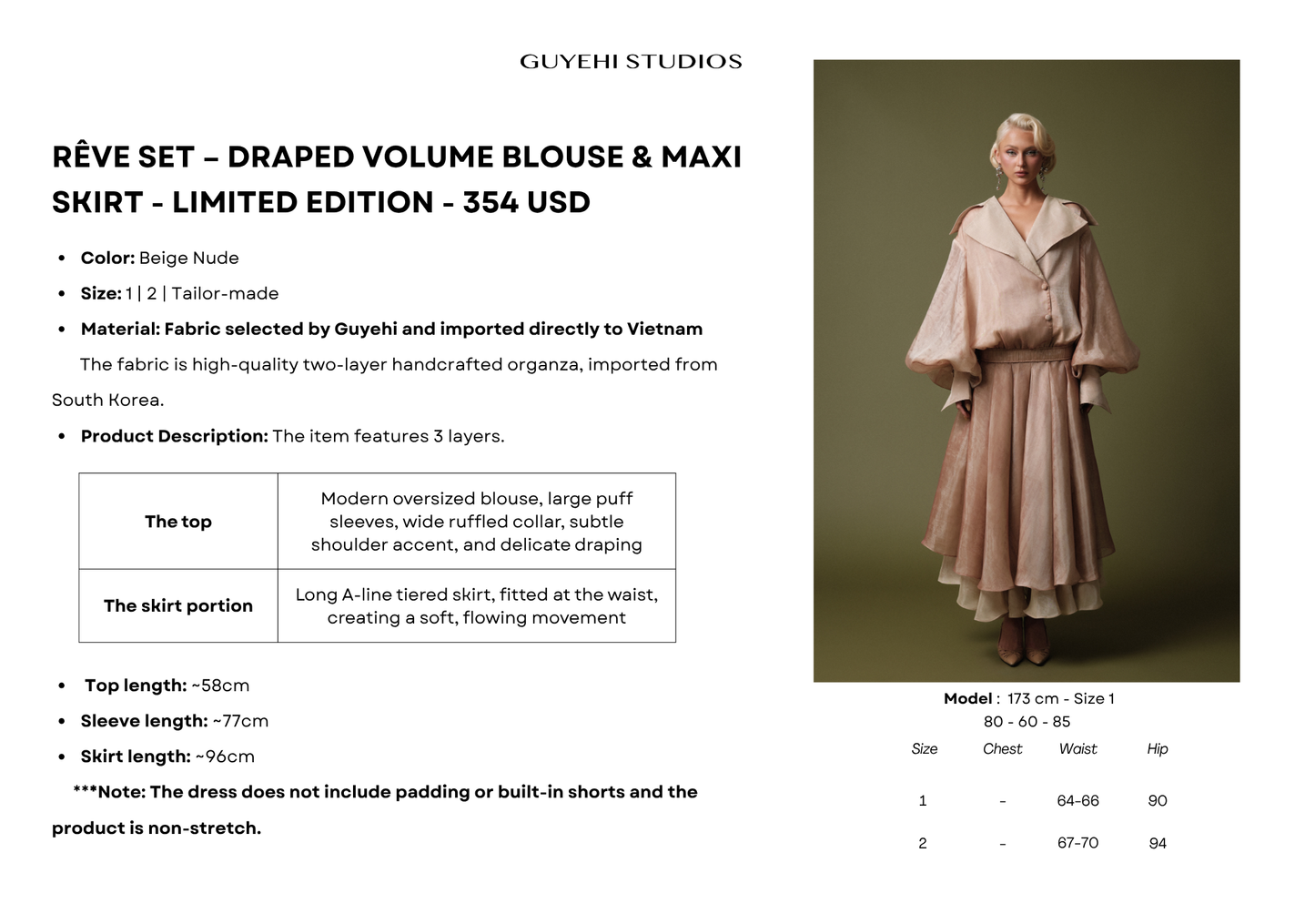RÊVE SET – DRAPED VOLUME BLOUSE & MAXI SKIRT - Premium Line
