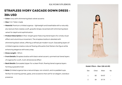 STRAPLESS IVORY CASCADE GOWN DRESS - Premium Line